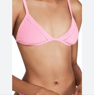 LoveShackFancy Pink Floral Reversible Terry Cotton Bikini Top Size XS Hurley